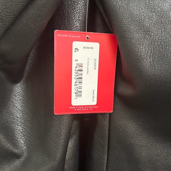 NWT SPANX, Spanx Leather-Like Moto Jacket in Luxe Black Faux Leather, Medium. - Picture 14 of 16